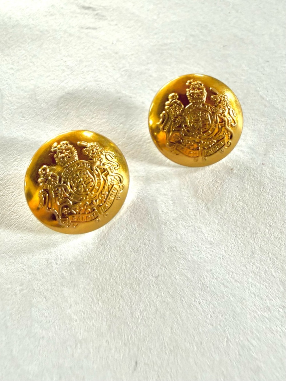 Set of 2 Ralph Lauren Coat of Arms  Gold-tone Brass  Blazer Buttons